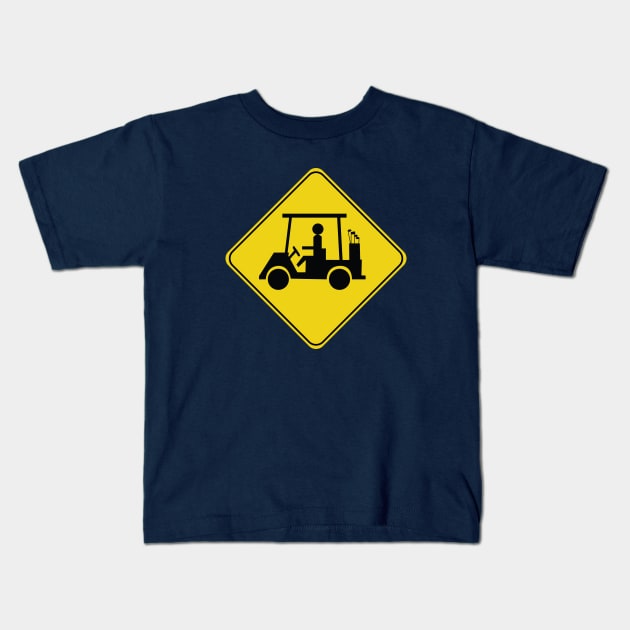 Caution Road Sign with Golf Cart Kids T-Shirt by shanestillz